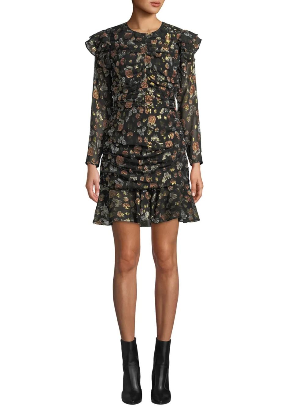 Veronica Beard Parc Black Metallic Ruffle Semi Sheer Dress Size 4